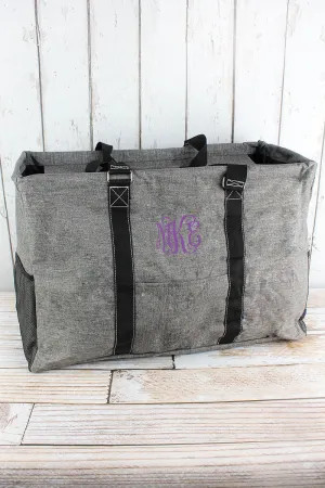 Steel Gray Crosshatch Collapsible Double Haul-It-All Basket with Mesh Pockets and Lid