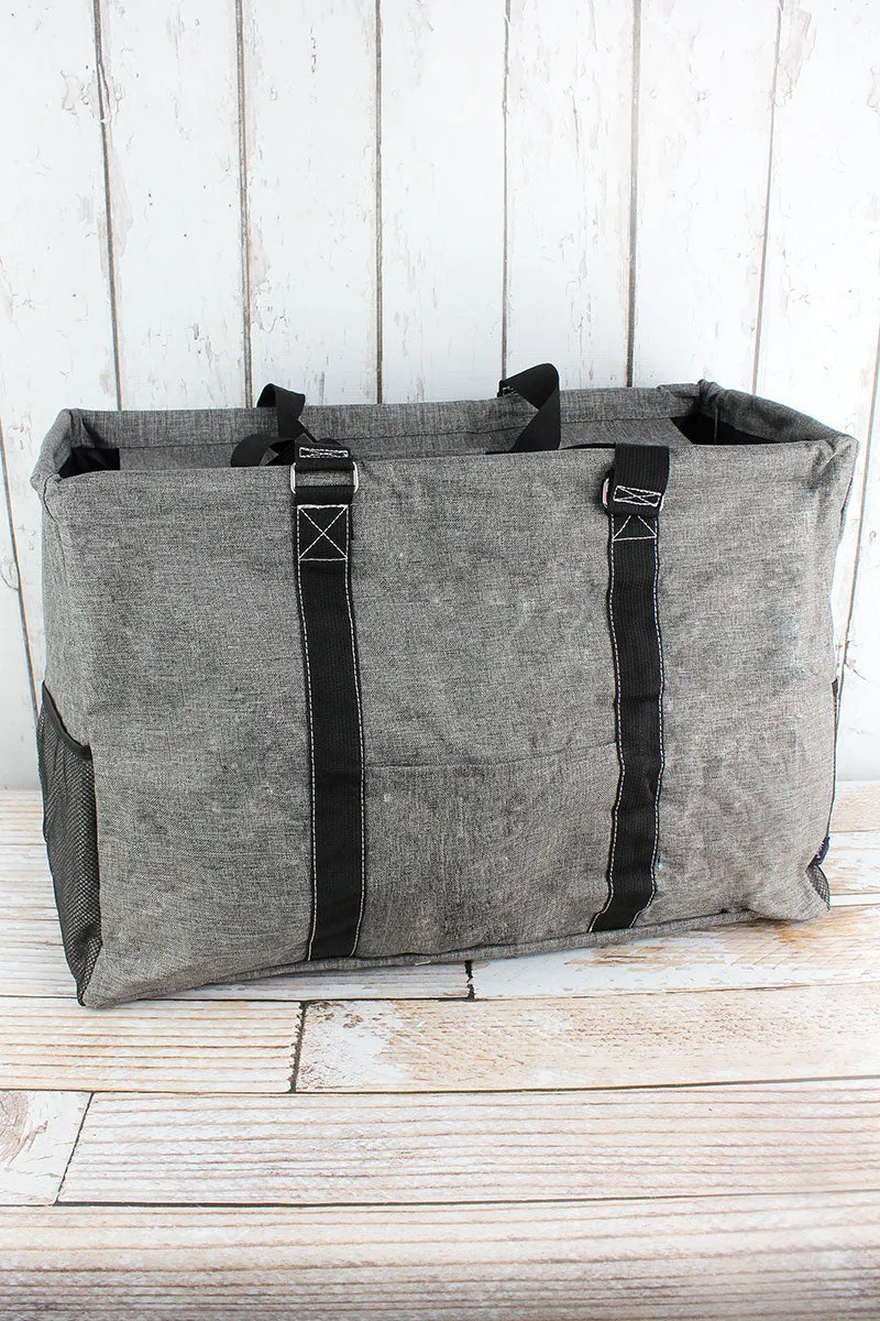 Steel Gray Crosshatch Collapsible Double Haul-It-All Basket with Mesh Pockets and Lid