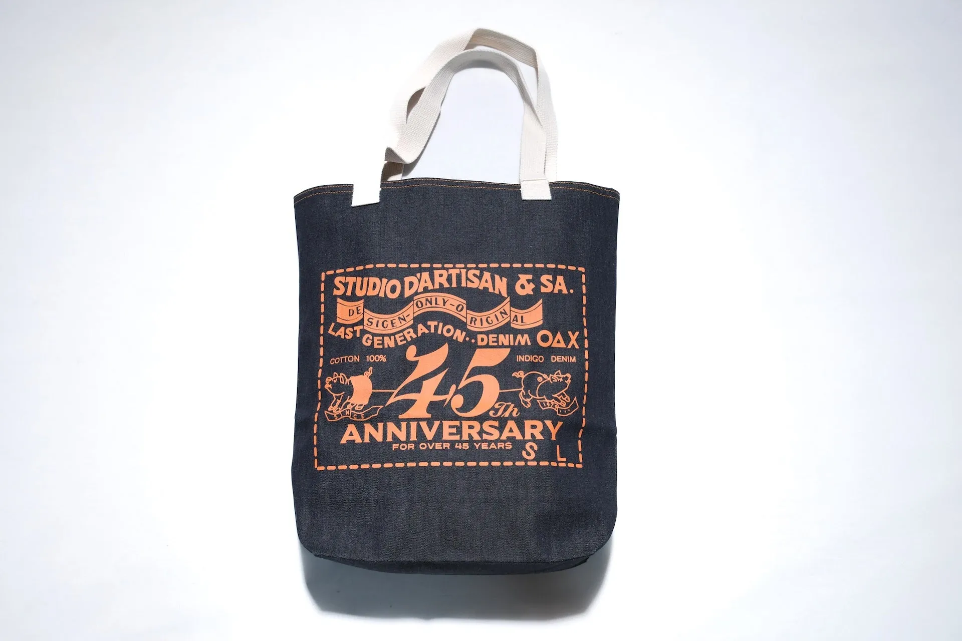 Studio D'Artisan "Piggy" Indigo Denim Totebag (Orange)