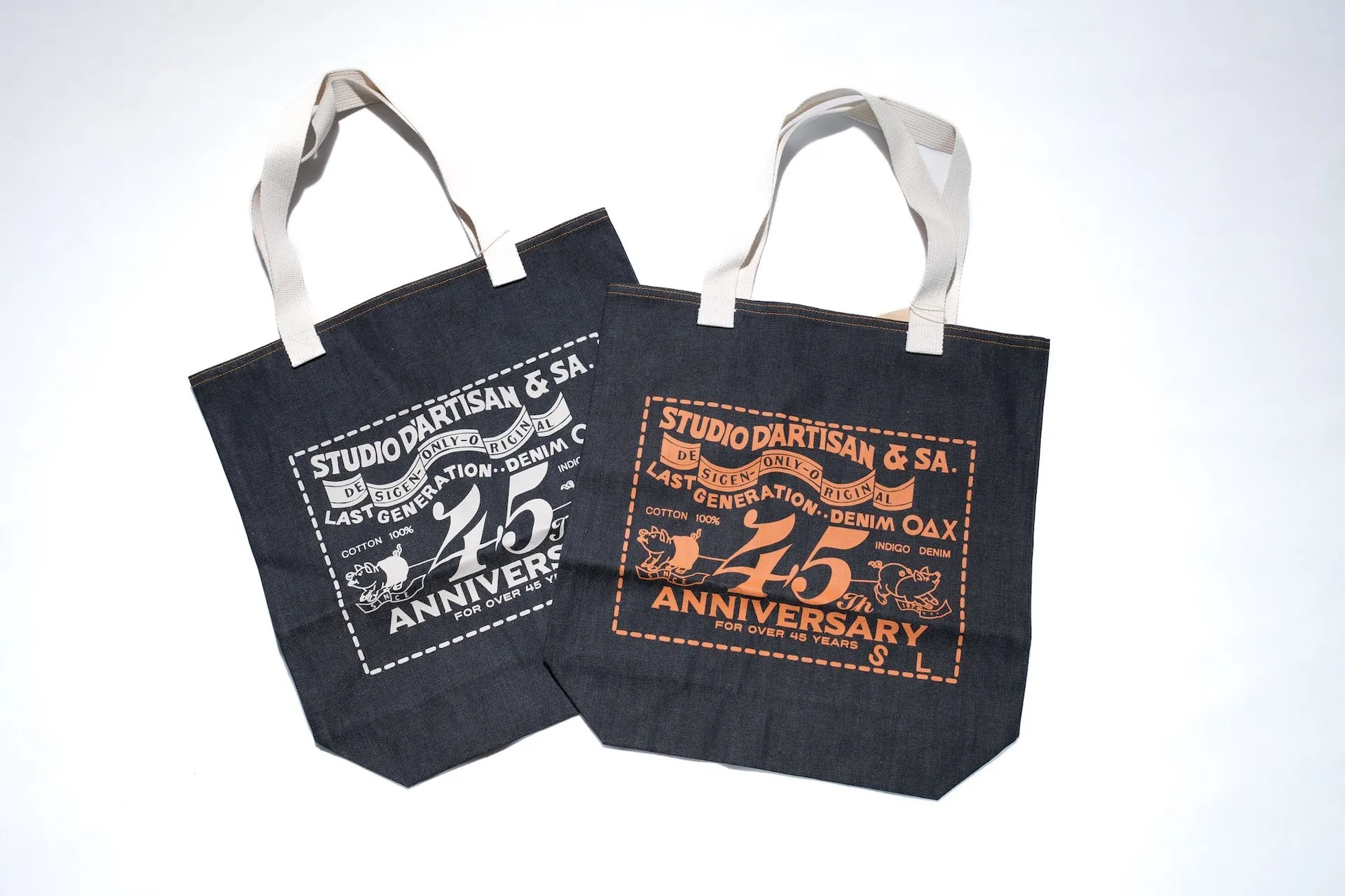Studio D'Artisan "Piggy" Indigo Denim Totebag (Orange)
