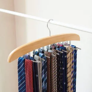 SunTrade Wooden Tie Hanger,24 Tie Organizer Rack Hanger Holder Hook (Beige, 24 Hooks)