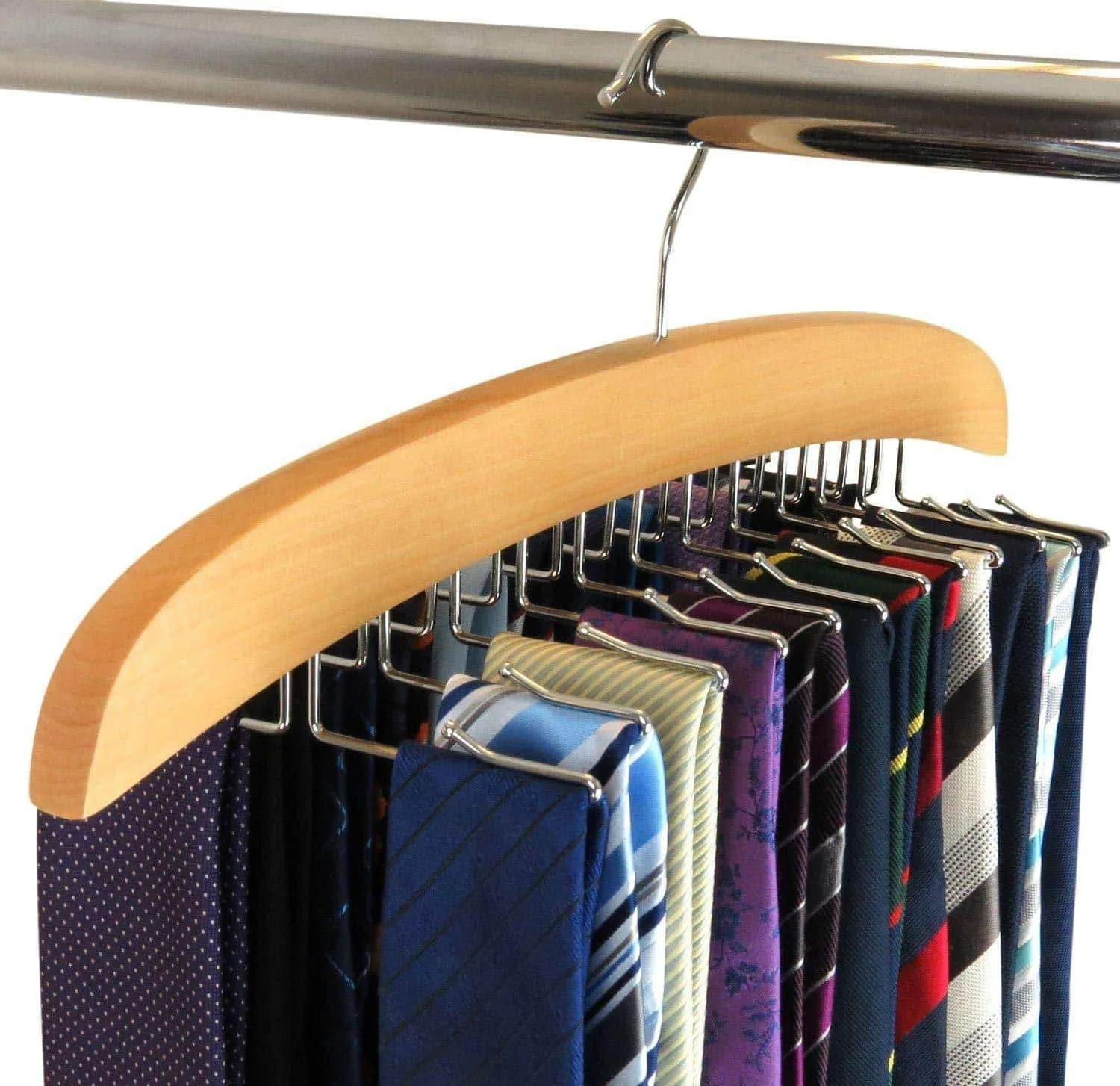 SunTrade Wooden Tie Hanger,24 Tie Organizer Rack Hanger Holder Hook (Beige, 24 Hooks)