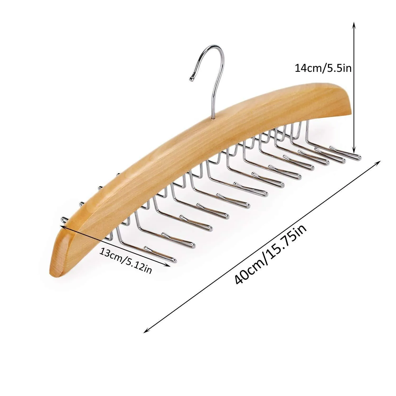 SunTrade Wooden Tie Hanger,24 Tie Organizer Rack Hanger Holder Hook (Beige, 24 Hooks)