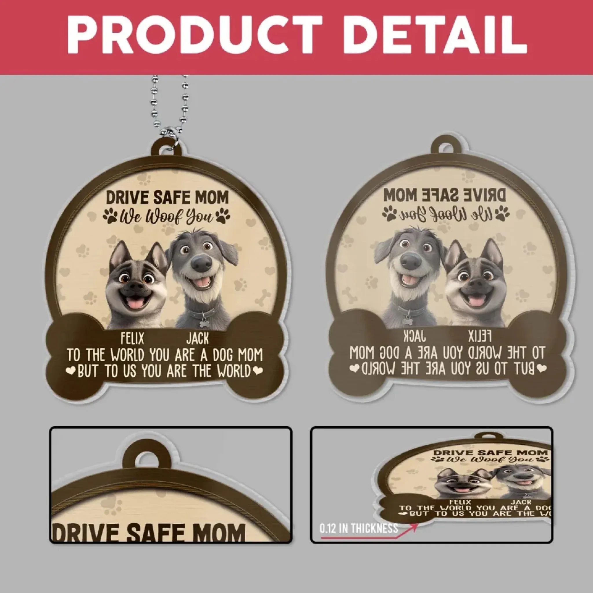 To The World You Are A Dog Mom But To Me You Are The World - Personalized Acrylic Car Hanger, Gift for Dog Mom/Dog Dad