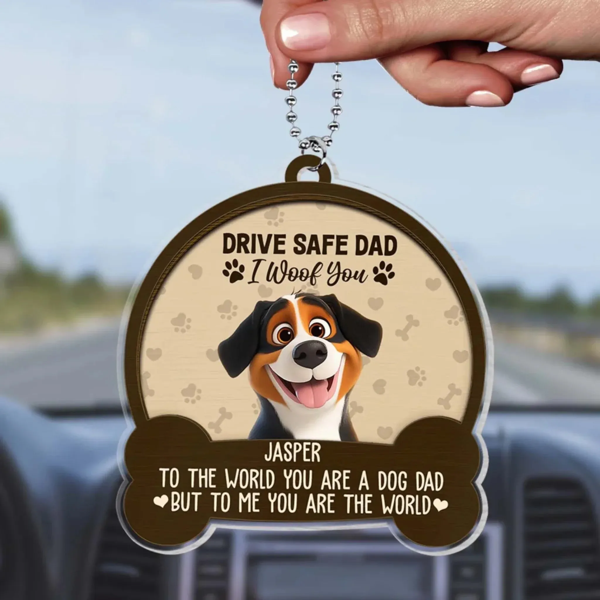 To The World You Are A Dog Mom But To Me You Are The World - Personalized Acrylic Car Hanger, Gift for Dog Mom/Dog Dad
