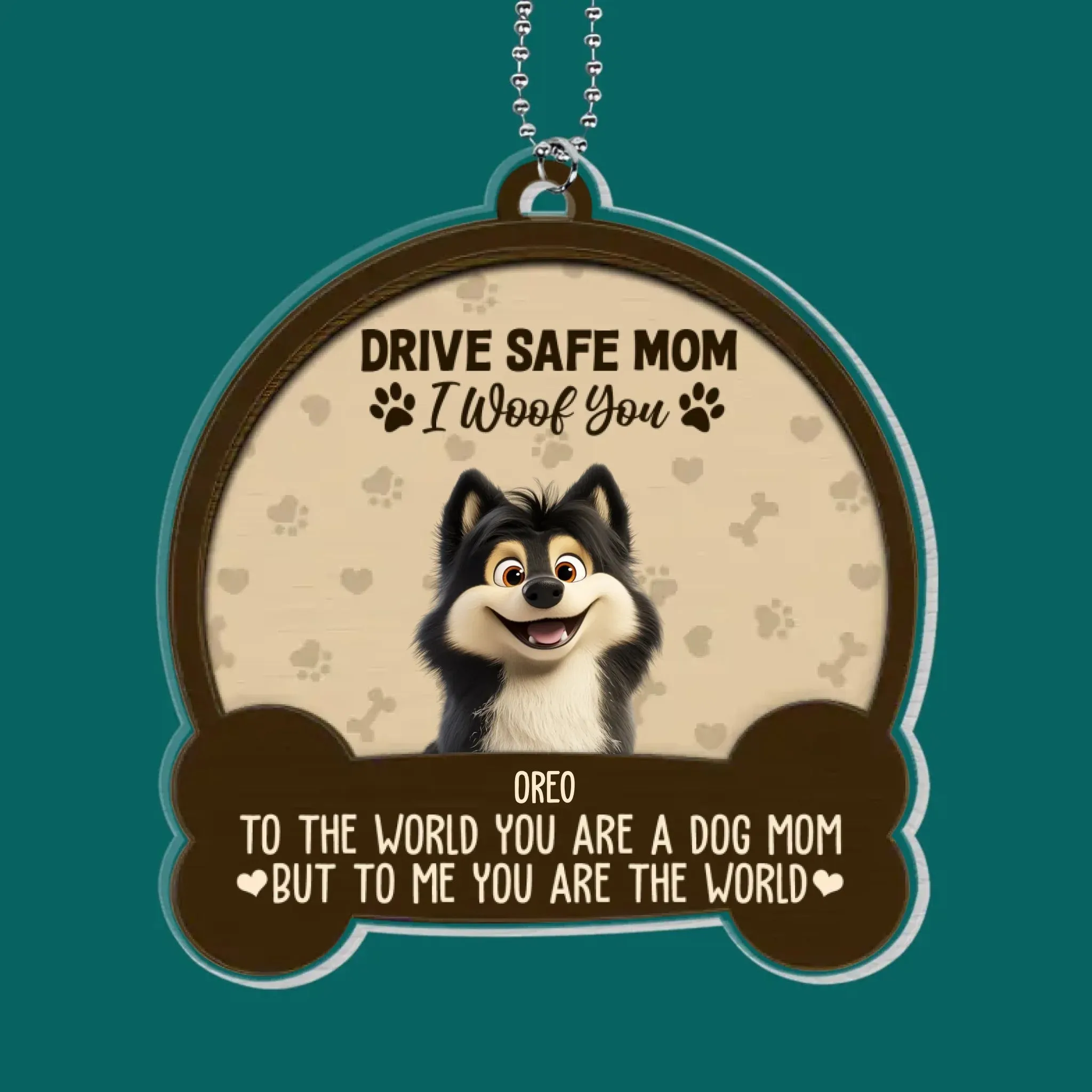 To The World You Are A Dog Mom But To Me You Are The World - Personalized Acrylic Car Hanger, Gift for Dog Mom/Dog Dad