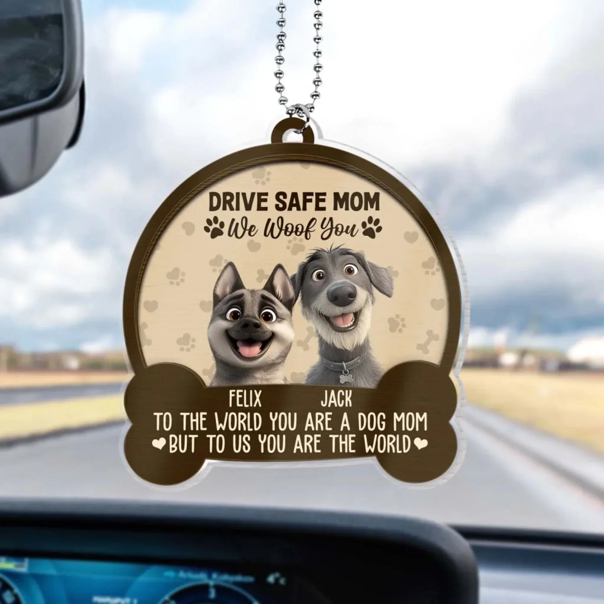 To The World You Are A Dog Mom But To Me You Are The World - Personalized Acrylic Car Hanger, Gift for Dog Mom/Dog Dad