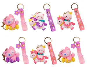 Toyshine 6 Pc Cute keychain Kawaii Cartoon Keychains with Holder Accessories, Backpack Car Key Chain for Boy Girl - Model B/1
