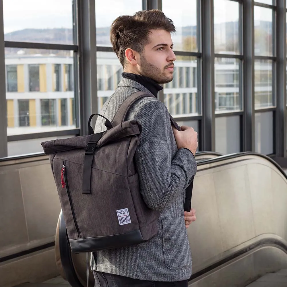 Troika Roll Top Backpack with Metal Snap Closure - Business Rolltop