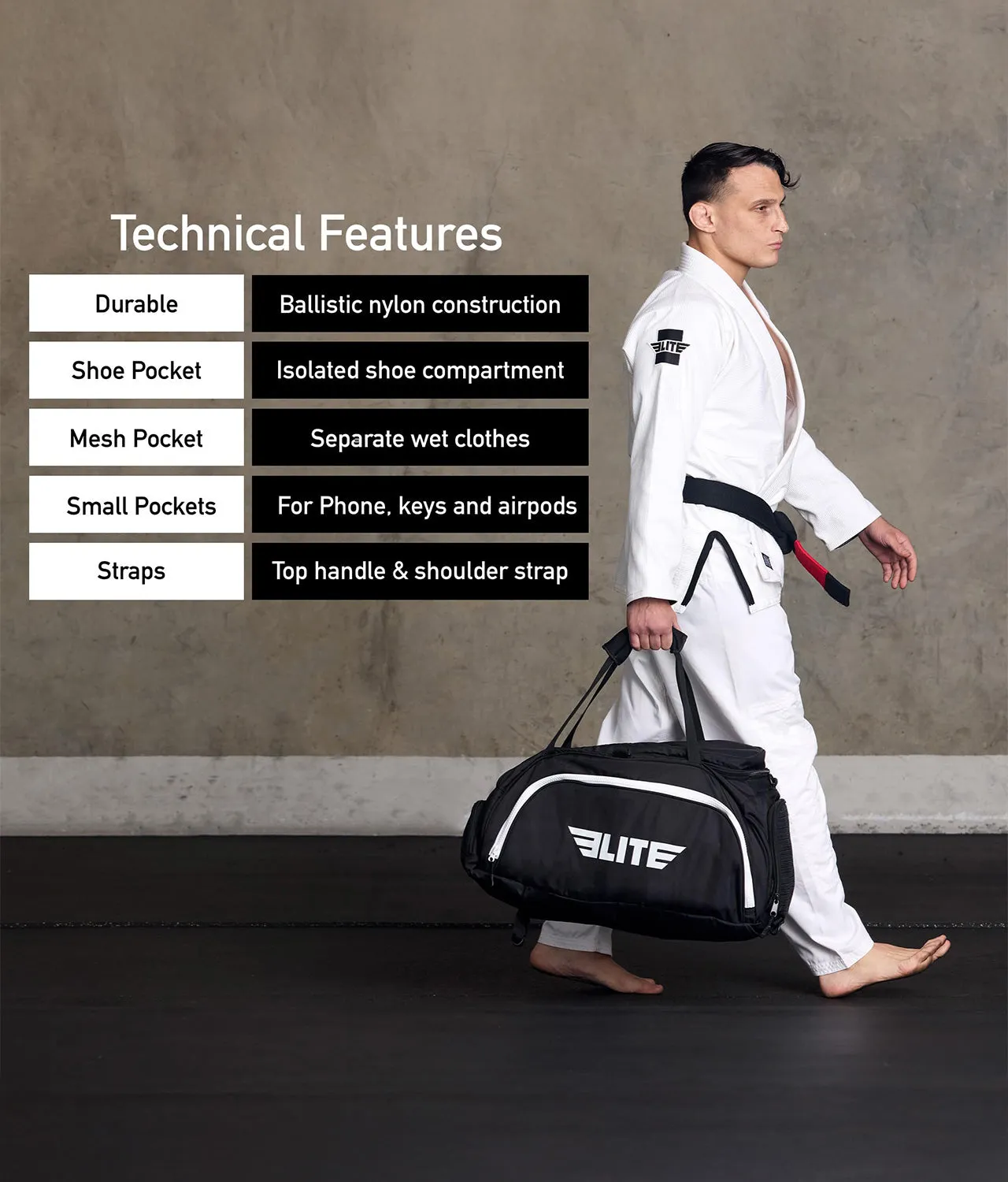 Warrior Black Large Duffel Jiu Jitsu BJJ Gear Gym Bag
