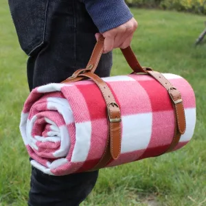 Waterproof Picnic Blanket 79" x 59" Soft Fleece Thick Beach Mat Red Check