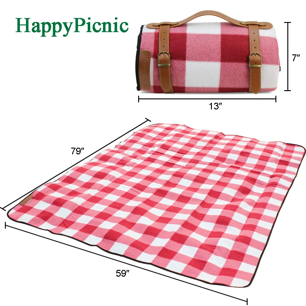 Waterproof Picnic Blanket 79" x 59" Soft Fleece Thick Beach Mat Red Check