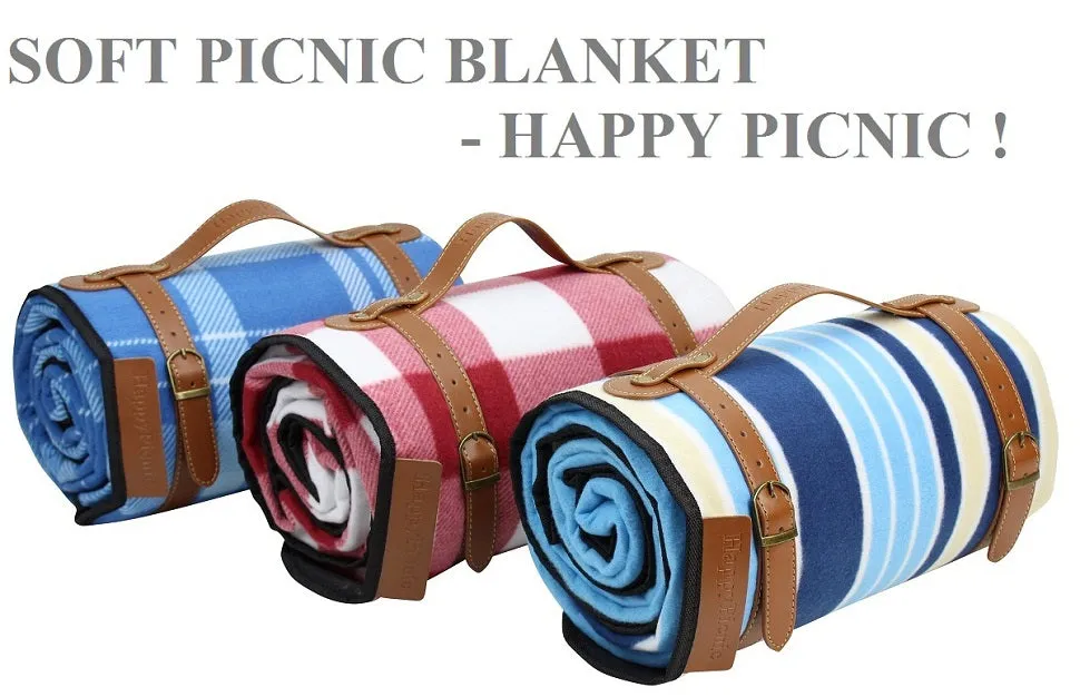 Waterproof Picnic Blanket 79" x 59" Soft Fleece Thick Beach Mat Red Check