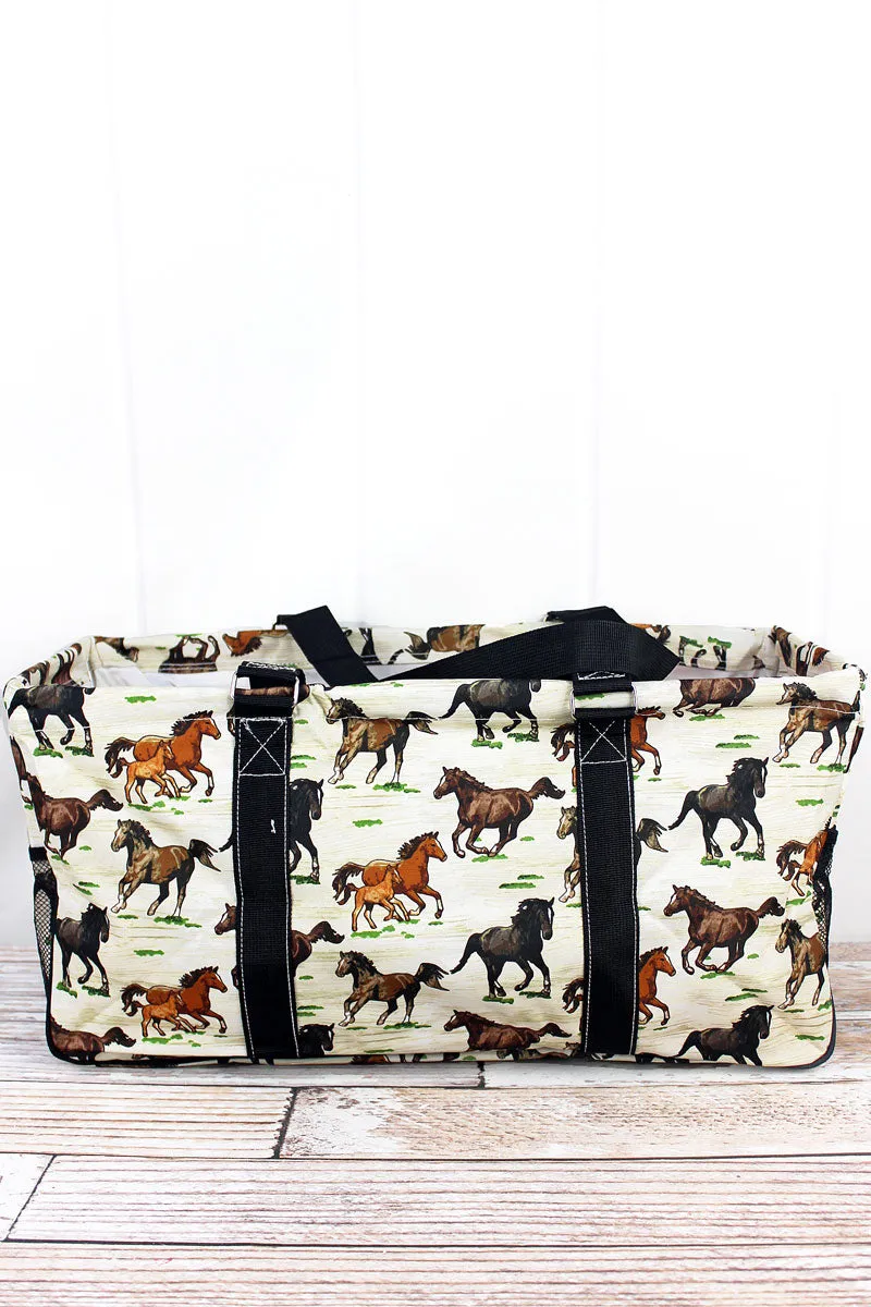 Wild Horses Collapsible Haul-It-All Basket with Mesh Pockets