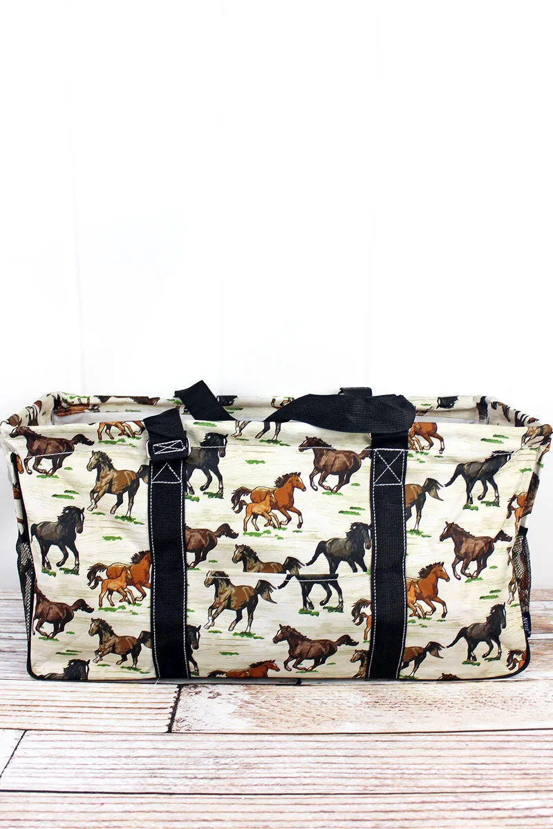 Wild Horses Collapsible Haul-It-All Basket with Mesh Pockets