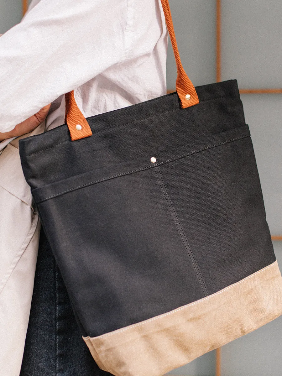Women Black&Khaki Canvas Shopper Tote Bags Canvas Tote Shoulder Bag Handbag for Men