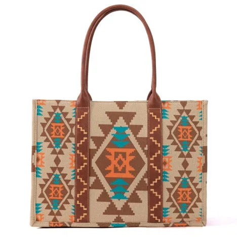 Wrangler Tan Southwestern Print Dual Sided Wide Tote