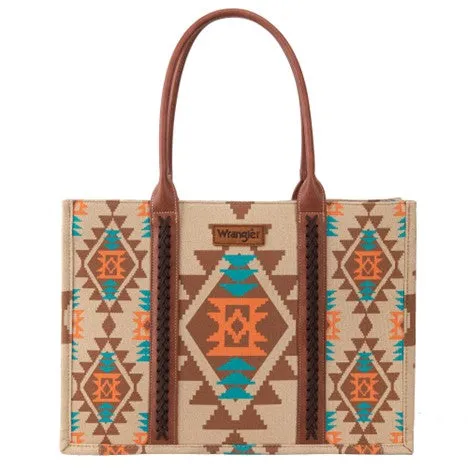 Wrangler Tan Southwestern Print Dual Sided Wide Tote