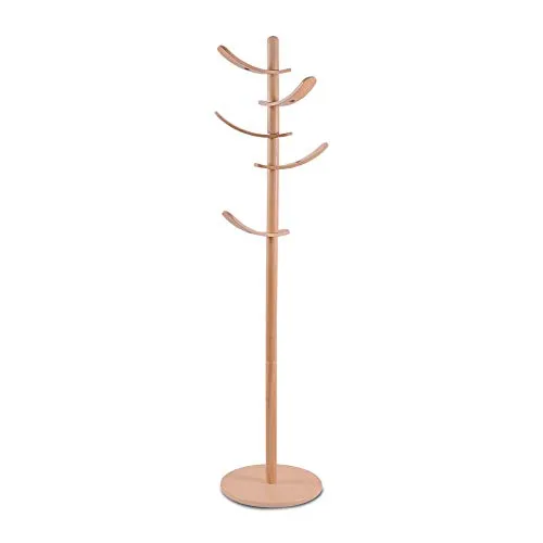 Yaker’s collection Wooden Coat Rack, 5 Rotatable Hooks Hall Tree, Coat Racks Free Standing with Adjustable Size, Easy Assembly Entryway Coat Hanger Stand for Cloths, Hat, Scarves, Handbags(Nature)
